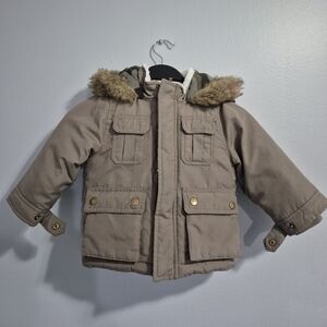 Carter's Tan and Blue Winter Parka with Faux Fur Hood